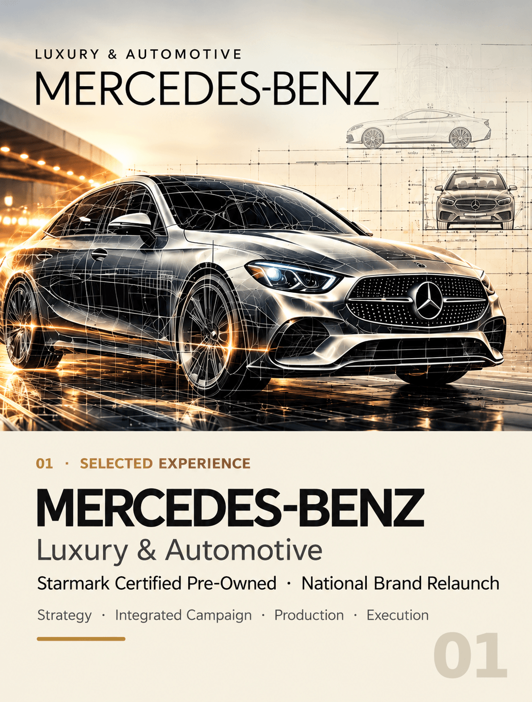 Mercedes-Benz Selected Experience poster: Luxury & Automotive, Starmark Certified Pre-Owned national brand relaunch.